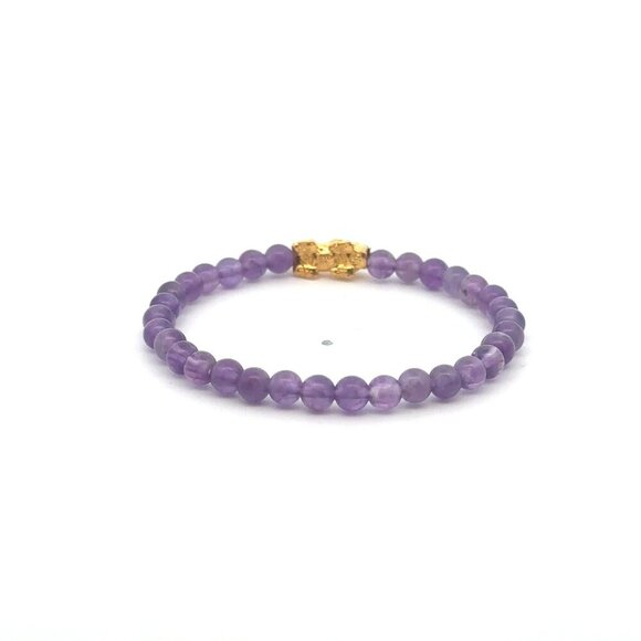 18K Gold Pixiu Piyao Bracelet Gemstone Mini Beads Amethyst 4mm February Birthsto - Picture 4 of 6